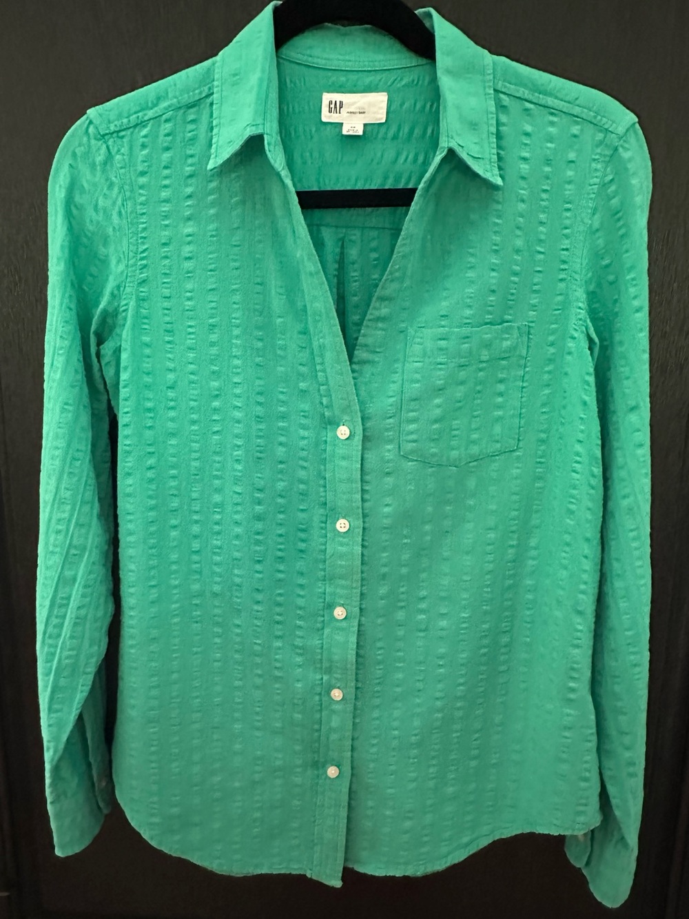 Gap Perfect Shirt, Green, Long Sleeve, V Neck
Sz XS
Good Condition